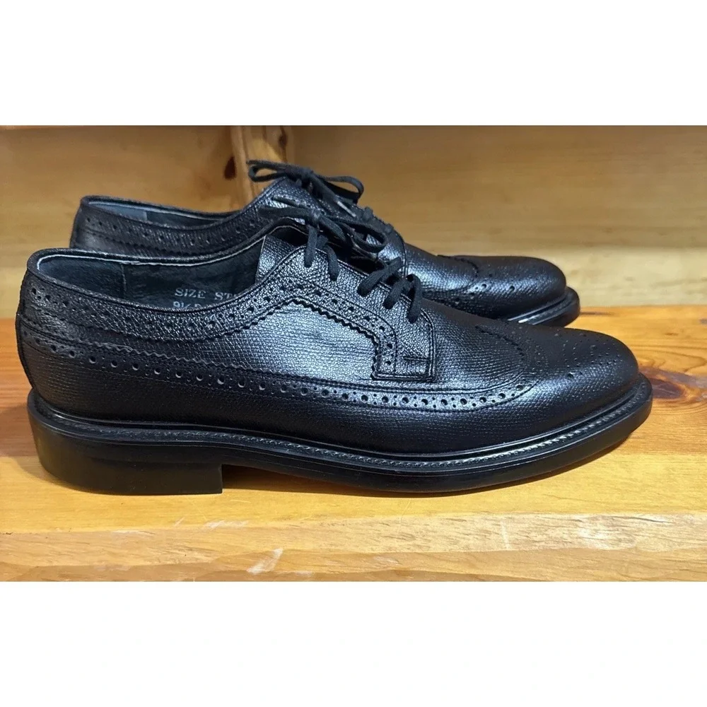 Sears Vintage Dress‎ Shoes Men's 9.5 D Wingtip Oxfords Leather Black Brogue